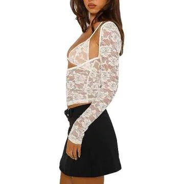 Stylish Womens Floral Lace Shirt Top - Long Sleeve, Sexy Design
