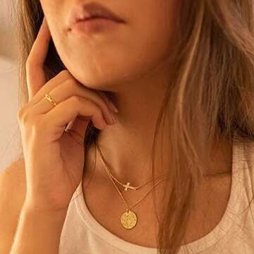 Tewiky Dainty Gold Necklace for Women, Sideways Cross Horizontal Choker Necklaces 18k Plated Cute Aesthetic Jewelry Gifts Women