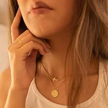 Tewiky Dainty Gold Necklace for Women, Sideways Cross Horizontal Choker Necklaces 18k Plated Cute Aesthetic Jewelry Gifts Women