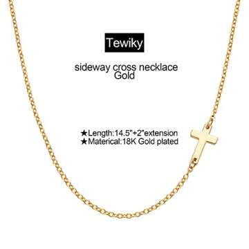 Tewiky Dainty Gold Necklace for Women, Sideways Cross Horizontal Choker Necklaces 18k Plated Cute Aesthetic Jewelry Gifts Women