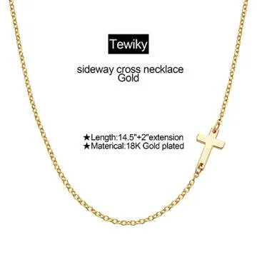 Tewiky Dainty Gold Necklace for Women, Sideways Cross Horizontal Choker Necklaces 18k Plated Cute Aesthetic Jewelry Gifts Women