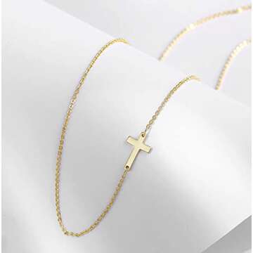 Tewiky Dainty Gold Necklace for Women, Sideways Cross Horizontal Choker Necklaces 18k Plated Cute Aesthetic Jewelry Gifts Women