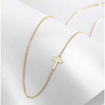 Tewiky Dainty Gold Necklace for Women, Sideways Cross Horizontal Choker Necklaces 18k Plated Cute Aesthetic Jewelry Gifts Women