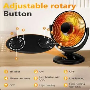 Antarctic Star Space Heater, Portable Heater Electric Ceramic Small Heater Indoor Use Oscillating Radiant Dish Heater Overheat Protection Quiet with Adjustable Tilt for Home or Office, 1000W Black