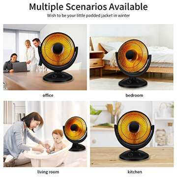 Antarctic Star Space Heater, Portable Heater Electric Ceramic Small Heater Indoor Use Oscillating Radiant Dish Heater Overheat Protection Quiet with Adjustable Tilt for Home or Office, 1000W Black