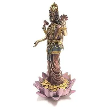 Divine Lakshmi Goddess on Lotus Statue - 9.5" Stunning Piece