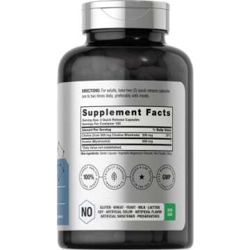 Horbaach Choline Inositol 1000mg Supplement | 200 Capsules | Non-GMO, Gluten Free