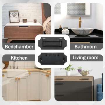 Antrader 2 Pcs Zinc Alloy Handle Drawer Hidden Drawer Cabinet Embedded Pull Ring Door Handle with Two M4*25, Two M4*30 Screws, Black