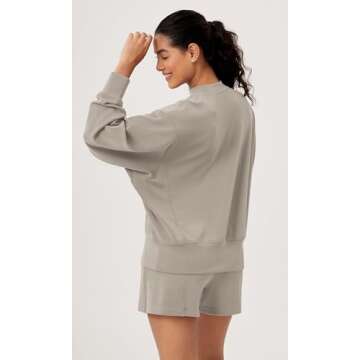 ODODOS Modal Soft Long Sleeve Oversized Sweatshirts for Women Crew Neck Pullover Tops, Khaki, Medium