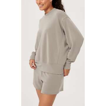 ODODOS Modal Soft Long Sleeve Oversized Sweatshirts for Women Crew Neck Pullover Tops, Khaki, Medium