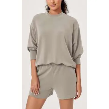 ODODOS Modal Soft Long Sleeve Oversized Sweatshirts for Women Crew Neck Pullover Tops, Khaki, Medium