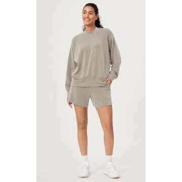 ODODOS Modal Soft Long Sleeve Oversized Sweatshirts for Women Crew Neck Pullover Tops, Khaki, Medium