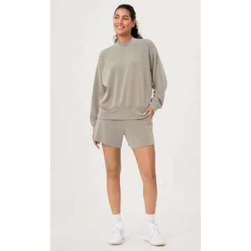 ODODOS Modal Soft Long Sleeve Oversized Sweatshirts for Women Crew Neck Pullover Tops, Khaki, Medium