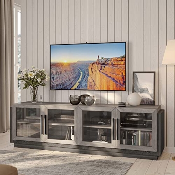 BELLEZE 70" TV Stand for TVs up to 75", Modern TV Cabinet & Entertainment Center with Shelves, Wood ...