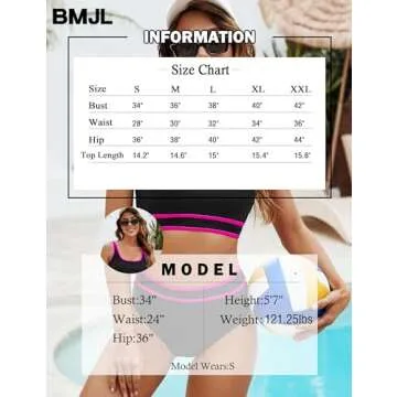 BMJL Women's High Waisted Bikini Sets Sporty Two Piece Swimsuit Color Block Cheeky High Cut Bathing Suits(L,Black Pink)