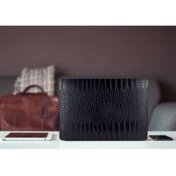 KEROM Compatible for MacBook Pro 16 inch Case 2024-2021 M4 M3 M2 M1 Pro/Max Chip A3403 A3186 A2991 A2780 A2485, Crocodile Skin PU Leather Hard Shell Case & Keyboard Cover, Has Logo Cutout, Black