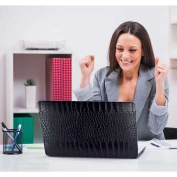 KEROM Compatible for MacBook Pro 16 inch Case 2024-2021 M4 M3 M2 M1 Pro/Max Chip A3403 A3186 A2991 A2780 A2485, Crocodile Skin PU Leather Hard Shell Case & Keyboard Cover, Has Logo Cutout, Black