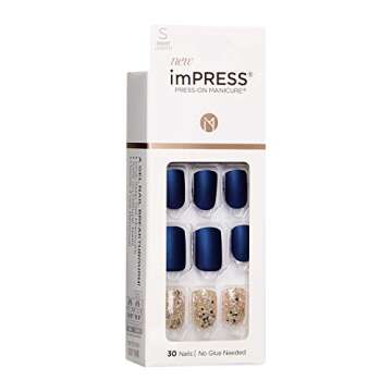 imPRESS Design, Press On Nails, Wannabe Star, Blue, Short, Size, Squoval, Shape, Includes 30 Nails, Prep Pad, Instructions Sheet, 1 Manicure Stick, 1 Mini File