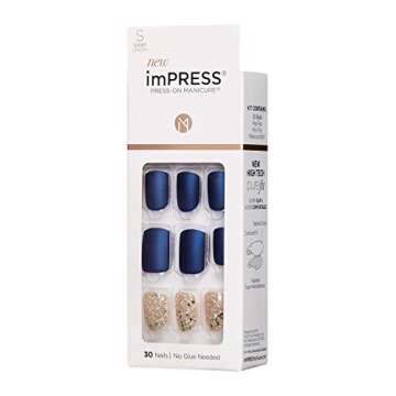imPRESS Design, Press On Nails, Wannabe Star, Blue, Short, Size, Squoval, Shape, Includes 30 Nails, Prep Pad, Instructions Sheet, 1 Manicure Stick, 1 Mini File