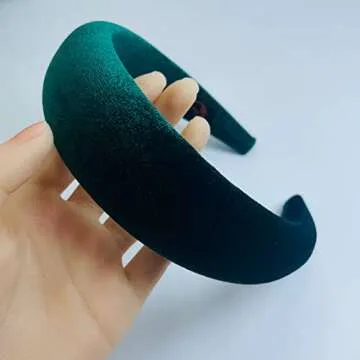 Firecolor Chic Wide Padded Headband Alice Velvet Headbands Puffy Sponge Thick Hairbands Vintage Hair bands for Women girls Trendy and Cute solid color headbands (Forest green)