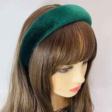 Firecolor Chic Wide Padded Headband Alice Velvet Headbands Puffy Sponge Thick Hairbands Vintage Hair bands for Women girls Trendy and Cute solid color headbands (Forest green)