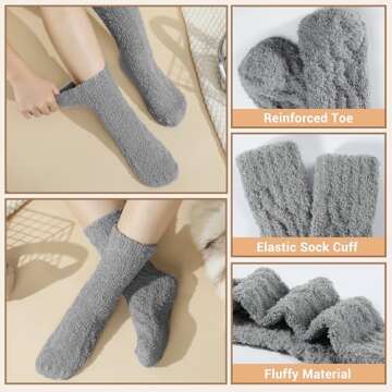 Avisky Fuzzy Socks for Women - 5 Pairs Fuzzy Socks Winter, Soft Cozy Fluffy Slipper for Women Winter Warm Sleeping Socks
