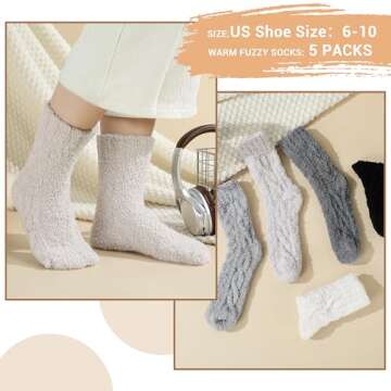 Avisky Fuzzy Socks for Women - 5 Pairs Fuzzy Socks Winter, Soft Cozy Fluffy Slipper for Women Winter Warm Sleeping Socks
