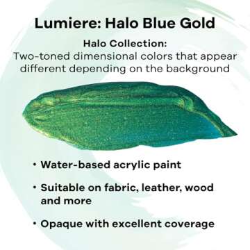 Jacquard Lumiere 2.25oz Fabric Paint Halo Blue Gold - Metallic Paint for Fabric, Leather, Canvas, Paper and Wood - Light-bodied Metallic Acrylic Paint - Lightfast & Vibrant Metallic Acrylic Paints