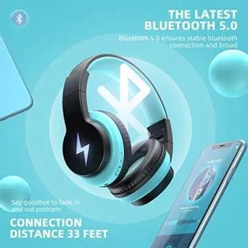Bluetooth Headphones for Kids, Wireless/Wired Headphones Light Up, Bluetooth Headset with Noise Canceling Microphone, 85/ 94dB Volume Control Headset, Foldable Stereo Headset for Home School