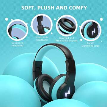 Bluetooth Headphones for Kids, Wireless/Wired Headphones Light Up, Bluetooth Headset with Noise Canceling Microphone, 85/ 94dB Volume Control Headset, Foldable Stereo Headset for Home School