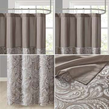 Madison Park Aubrey Modern Shower Curtain - Jacquard Paisley Design - 72 x 72 Inches - Elegant Bathroom Decor