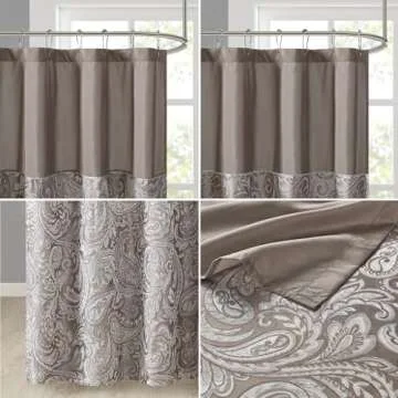 Madison Park Aubrey Modern Shower Curtain - Jacquard Paisley Design - 72 x 72 Inches - Elegant Bathroom Decor