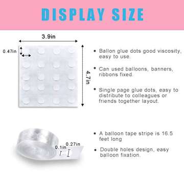 Balloon Decorating Tape Strip for Ballon Arch Garland Kit 2 Rolls 32.8 Feet, 400 Pcs Glue Dots Point Stickers for Wedding Birthday Party (Double Holes)