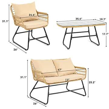 YITAHOME Patio Furniture Wicker Outdoor Bistro Set, 4-Piece All Weather Patio Furniture Rattan Conve...