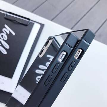 aowner Designed for iPhone 14 Pro Mirror Case Square Phone Case for Women Girls Makeup Cute Glass Glossy Mirror Back Shockproof Soft Silicone Bumper TPU Frame Protective Case for iPhone 14 Pro Silver