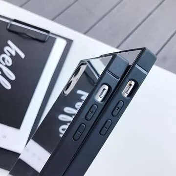 aowner Designed for iPhone 14 Pro Mirror Case Square Phone Case for Women Girls Makeup Cute Glass Glossy Mirror Back Shockproof Soft Silicone Bumper TPU Frame Protective Case for iPhone 14 Pro Silver