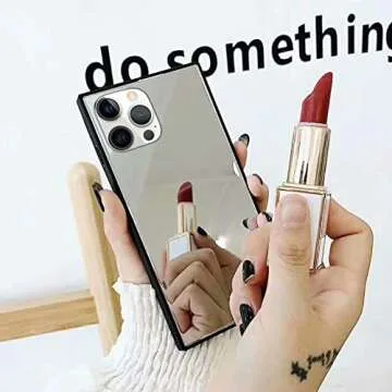 aowner Designed for iPhone 14 Pro Mirror Case Square Phone Case for Women Girls Makeup Cute Glass Glossy Mirror Back Shockproof Soft Silicone Bumper TPU Frame Protective Case for iPhone 14 Pro Silver