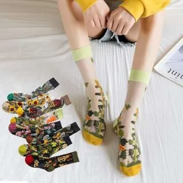 Alafime 8 Pairs Sheer Socks for Women Vintage Embroidered Floral Socks Coquettish Aesthetic Mesh Socks Y2K Teen Fulle Socks (10pairs)