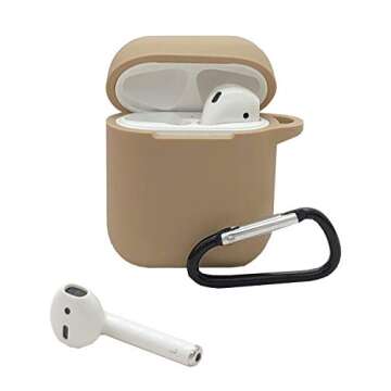 Compatible for AirPods Case, with Keychain Easy Outdoors,HappyCover Thicken Shockproof 360° Protective Silicone Cover Skin with Integrated Dust Plug for Airpods Charging Case 2 & 1 (Milk Tea)