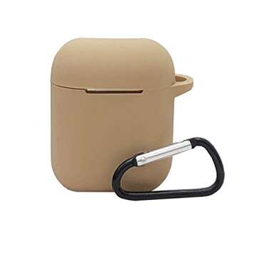 Compatible for AirPods Case, with Keychain Easy Outdoors,HappyCover Thicken Shockproof 360° Protective Silicone Cover Skin with Integrated Dust Plug for Airpods Charging Case 2 & 1 (Milk Tea)