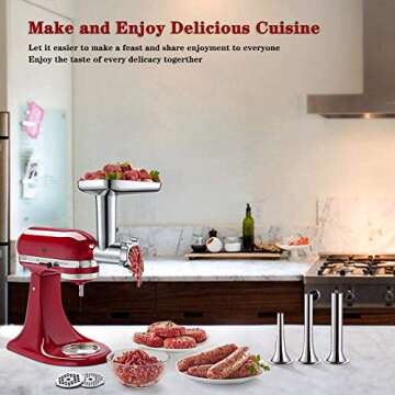 Metal Meat grinder attachment for KitchenAid stand mixers, Meat Grinder Attachment Includes 4 Grinding Plates, 3 Sausage Stuffer Tubes, 2 Grinding Blades, Meat Grinder Machine by COFUN