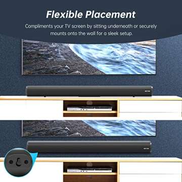 BESTISAN Sound Bar, 80 watts 33.5 inch Sound Bars for TV with Bluetooth 5.0, 3 EQs, Bass Adjustable, HDMI-ARC/Optical/Coaxial/Aux/USB Connection for Home Theater, Gaming, PC, Projectors, 2024 Version