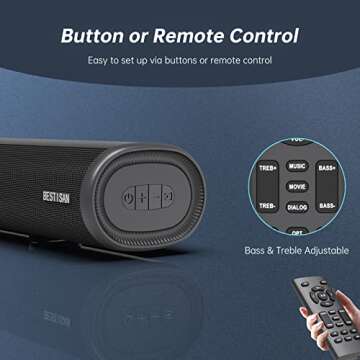 BESTISAN Sound Bar, 80 watts 33.5 inch Sound Bars for TV with Bluetooth 5.0, 3 EQs, Bass Adjustable, HDMI-ARC/Optical/Coaxial/Aux/USB Connection for Home Theater, Gaming, PC, Projectors, 2024 Version