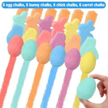 SUPREME XMAS 24 Pack Easter Sidewalk Chalk Set with Easter Eggs Bunny Chicks Carrots Chalk for Kids Teens Boys Girls Toddlers Easter Basket Stuffers Gifts Fillers Party Favors Classroom Prizes