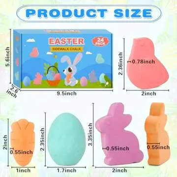 SUPREME XMAS 24 Pack Easter Sidewalk Chalk Set with Easter Eggs Bunny Chicks Carrots Chalk for Kids Teens Boys Girls Toddlers Easter Basket Stuffers Gifts Fillers Party Favors Classroom Prizes