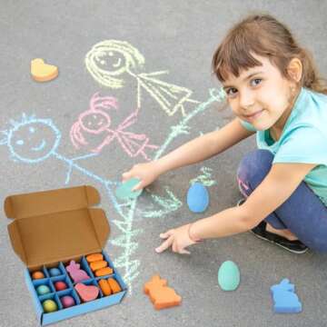 SUPREME XMAS 24 Pack Easter Sidewalk Chalk Set with Easter Eggs Bunny Chicks Carrots Chalk for Kids Teens Boys Girls Toddlers Easter Basket Stuffers Gifts Fillers Party Favors Classroom Prizes