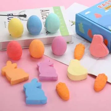 SUPREME XMAS 24 Pack Easter Sidewalk Chalk Set with Easter Eggs Bunny Chicks Carrots Chalk for Kids Teens Boys Girls Toddlers Easter Basket Stuffers Gifts Fillers Party Favors Classroom Prizes