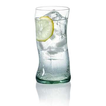 Red Co. Set of 4 Tall Wavy Recycled Glass Tumblers