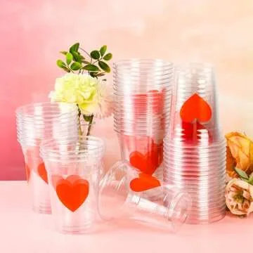 AimFun 100 Pack Valentine Heart Party Cups 12oz