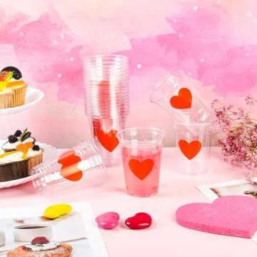 AimFun 100 Pack Valentine Heart Party Cups 12oz